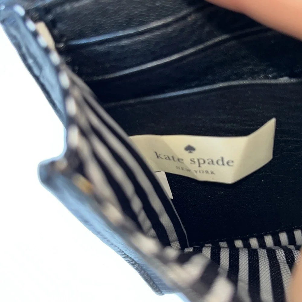 Kate Spade Phone Crossbody‎ Bag Womens Small Black Pebbled Leather Gold Logo